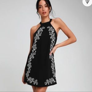 Lulu’s Black Fabiola Black Embroidered Halter Dress, Excellent Condition, M